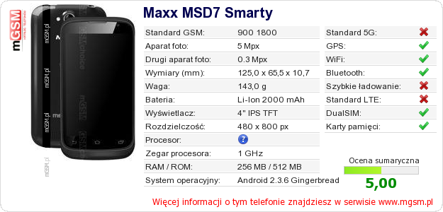 Dane telefonu Maxx MSD7 Smarty Dane telefonu Maxx MSD7 Smarty