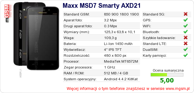 Dane telefonu Maxx MSD7 Smarty AXD21