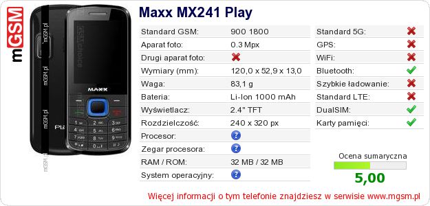 Dane telefonu Maxx MX241 Play Dane telefonu Maxx MX241 Play