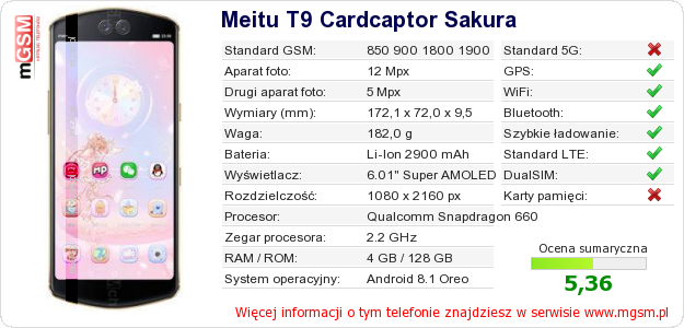 Dane telefonu Meitu T9 Cardcaptor Sakura