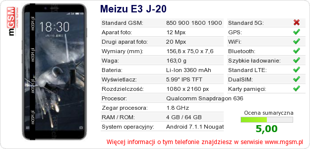 Dane telefonu Meizu E3 J-20