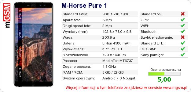 Dane telefonu M-Horse Pure 1