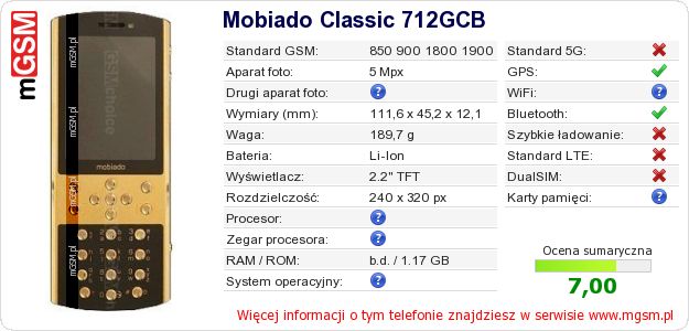 Dane telefonu Mobiado Classic 712GCB Dane telefonu Mobiado Classic 712GCB