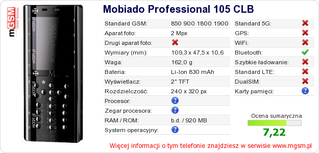 Dane telefonu Mobiado Professional 105 CLB