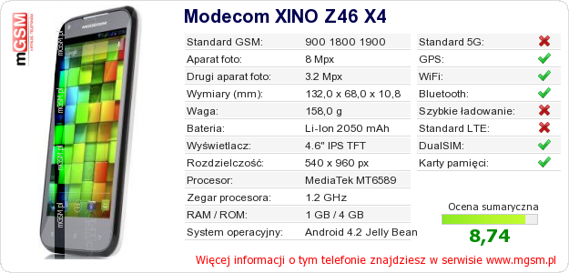 Dane telefonu Modecom XINO Z46 X4