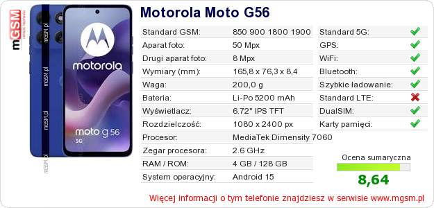 Dane telefonu Motorola Moto G56 Dane telefonu Motorola Moto G56