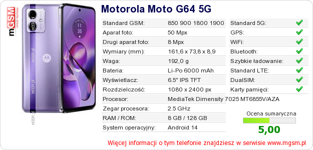 Dane telefonu Motorola Moto G64 5G