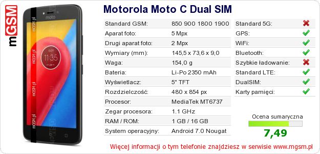 Dane telefonu Motorola Moto C Dual SIM