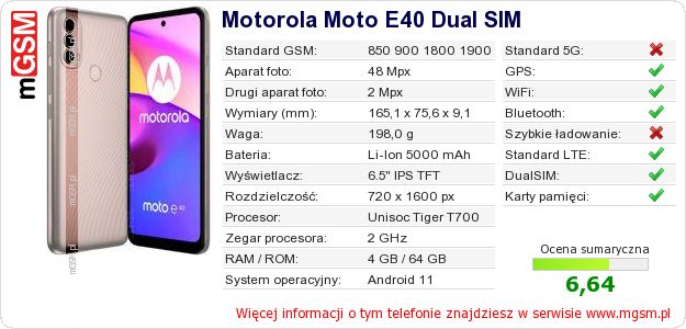 Dane telefonu Motorola Moto E40 Dual SIM