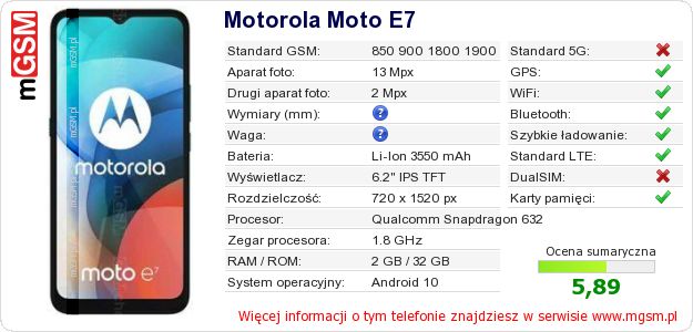 Dane telefonu Motorola Moto E7