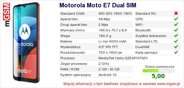 Dane telefonu Motorola Moto E7 Dual SIM