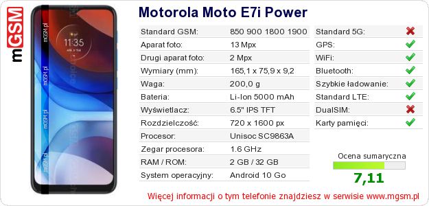Dane telefonu Motorola Moto E7i Power