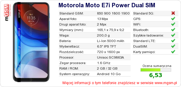 Dane telefonu Motorola Moto E7i Power Dual SIM