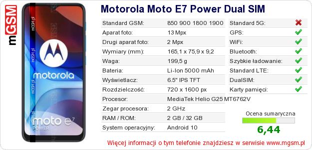 Dane telefonu Motorola Moto E7 Power Dual SIM