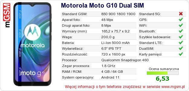 Dane telefonu Motorola Moto G10 Dual SIM