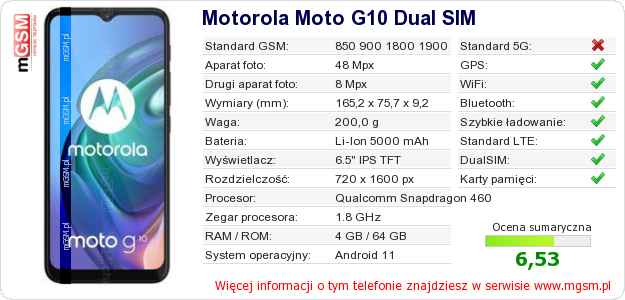 Dane telefonu Motorola Moto G10 Dual SIM