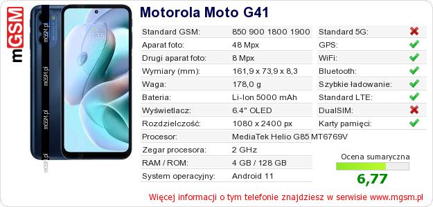 Dane telefonu Motorola Moto G41