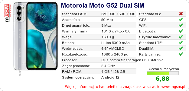 Dane telefonu Motorola Moto G52 Dual SIM