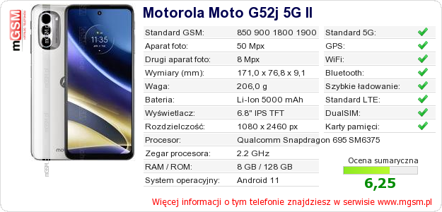 Dane telefonu Motorola Moto G52j 5G II