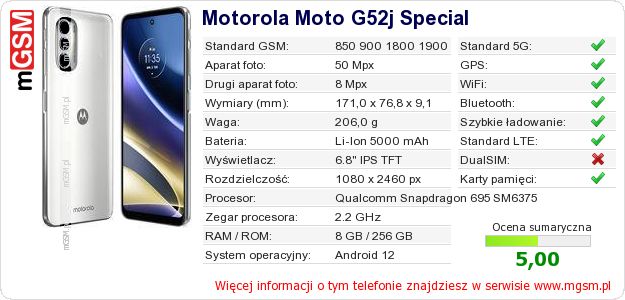 Dane telefonu Motorola Moto G52j Special Dane telefonu Motorola Moto G52j Special