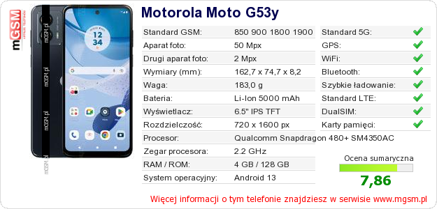 Dane telefonu Motorola Moto G53y