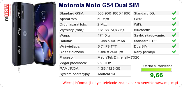 Dane telefonu Motorola Moto G54 Dual SIM