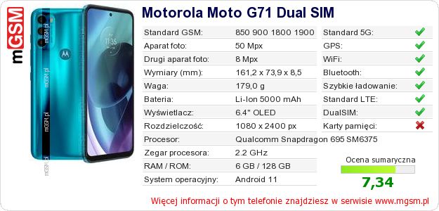 Dane telefonu Motorola Moto G71 Dual SIM