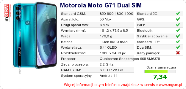 Dane telefonu Motorola Moto G71 Dual SIM