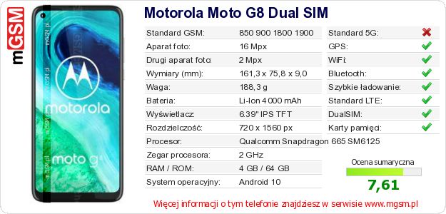 Dane telefonu Motorola Moto G8 Dual SIM