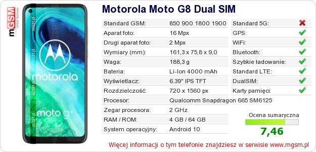 Dane telefonu Motorola Moto G8 Dual SIM