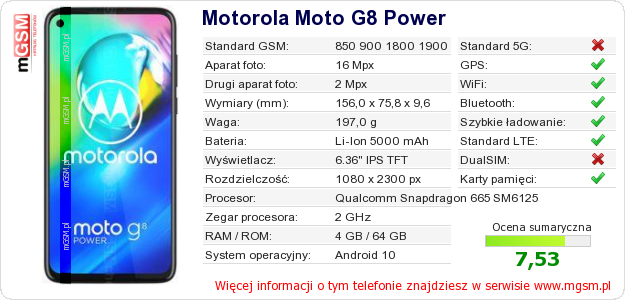 Dane telefonu Motorola Moto G8 Power
