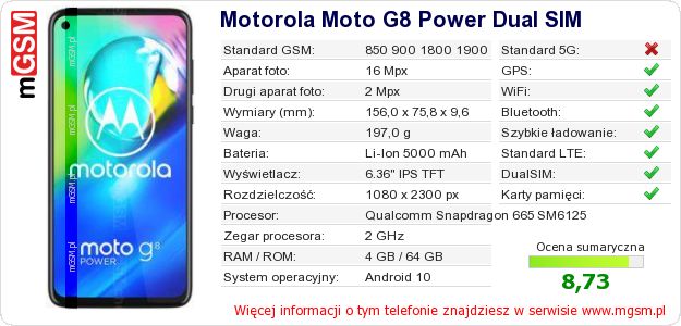 Dane telefonu Motorola Moto G8 Power Dual SIM Dane telefonu Motorola Moto G8 Power Dual SIM