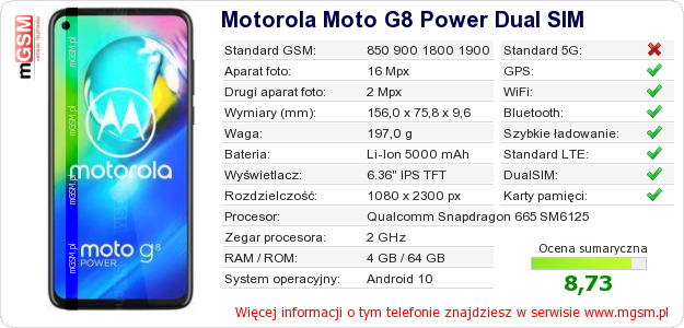 Dane telefonu Motorola Moto G8 Power Dual SIM