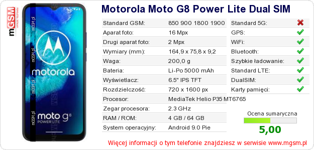 Dane telefonu Motorola Moto G8 Power Lite Dual SIM