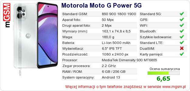 Dane telefonu Motorola Moto G Power 5G