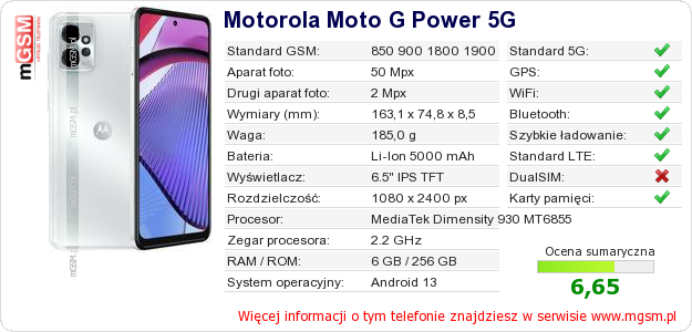 Dane telefonu Motorola Moto G Power 5G