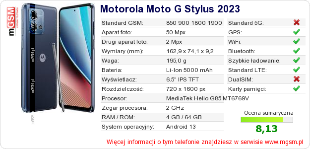 Dane telefonu Motorola Moto G Stylus 2023