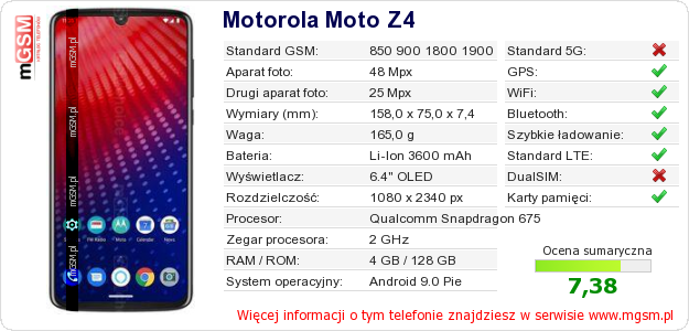 Dane telefonu Motorola Moto Z4