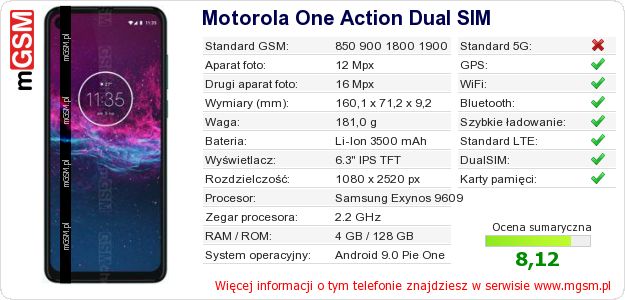 Dane telefonu Motorola One Action Dual SIM