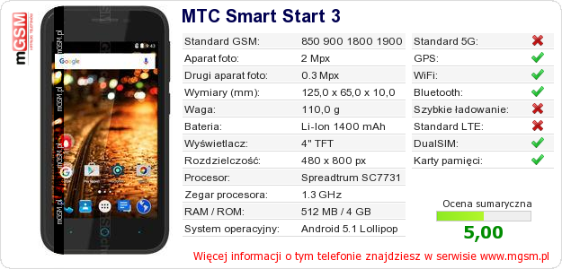 Dane telefonu MTC Smart Start 3