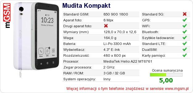 Dane telefonu Mudita Kompakt