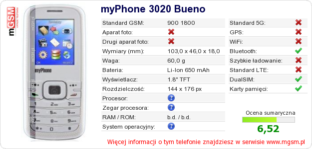 Dane telefonu myPhone 3020 Bueno Dane telefonu myPhone 3020 Bueno
