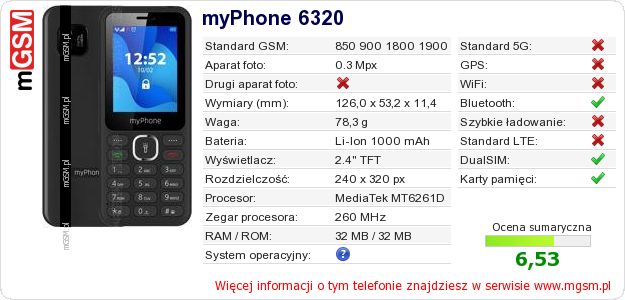 Dane telefonu myPhone 6320