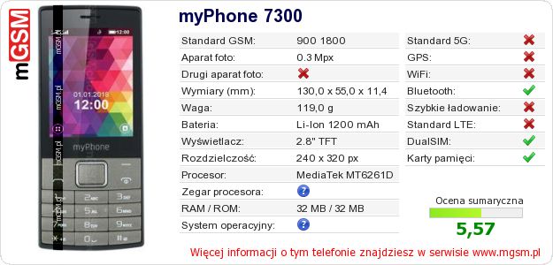 Dane telefonu myPhone 7300 Dane telefonu myPhone 7300