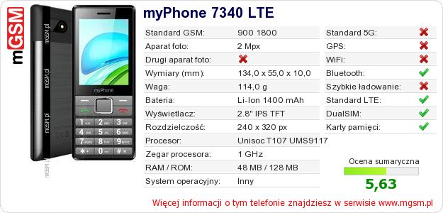 Dane telefonu myPhone 7340 LTE