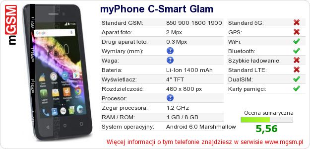 Dane telefonu myPhone C-Smart Glam Dane telefonu myPhone C-Smart Glam