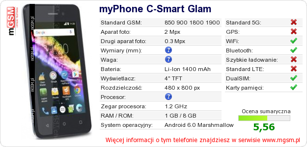 Dane telefonu myPhone C-Smart Glam