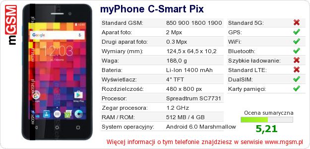 Dane telefonu myPhone C-Smart Pix Dane telefonu myPhone C-Smart Pix