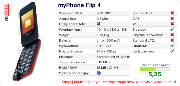 Dane telefonu myPhone Flip 4