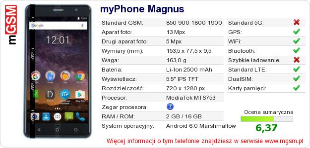 Dane telefonu myPhone Magnus Dane telefonu myPhone Magnus